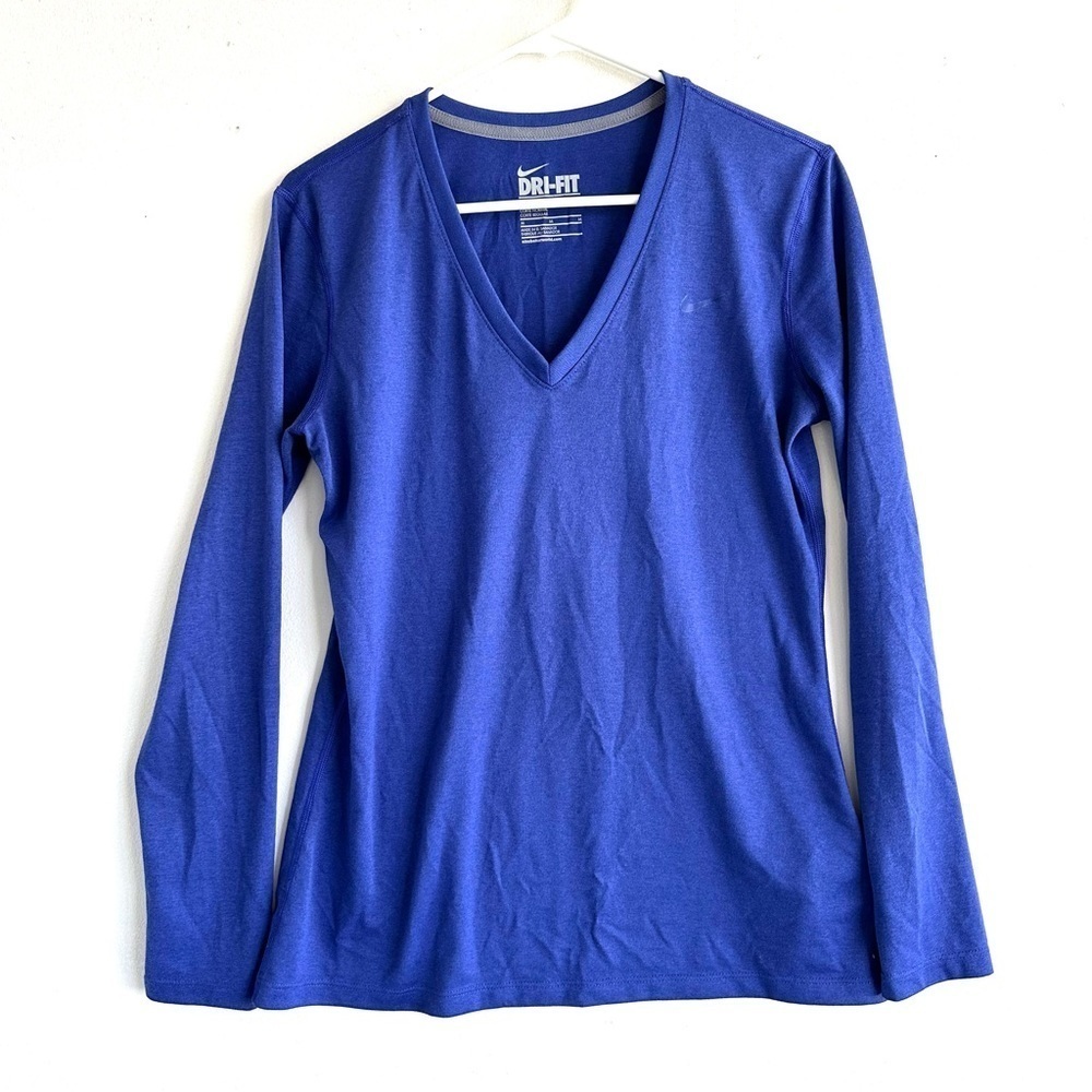 Nike Dri-FIT Long Sleeve V-Neck Athletic Top Blue Women’s Activewear size M